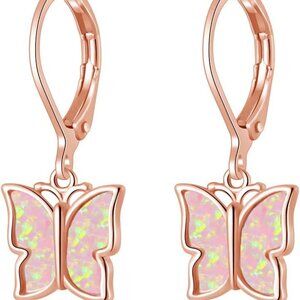 Opal Dangle Drop Earrings White Gold or Rose Gold Plated Opal Jewelry for Women